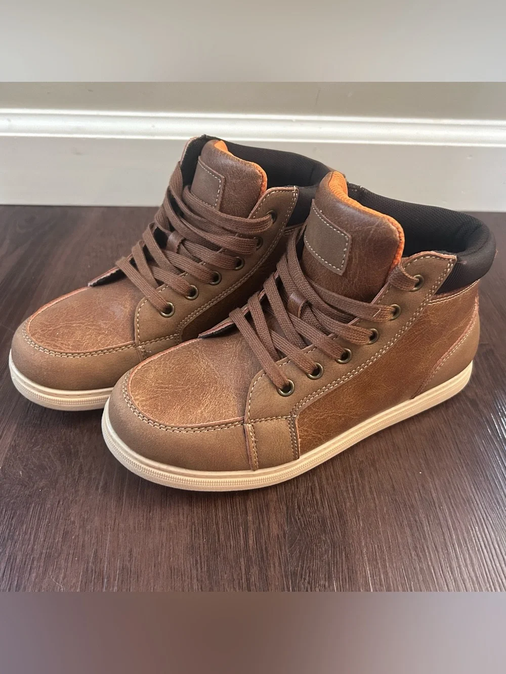 Falls Creek Boys Brown High-Top Casual Boots with Cream Sole NWOT